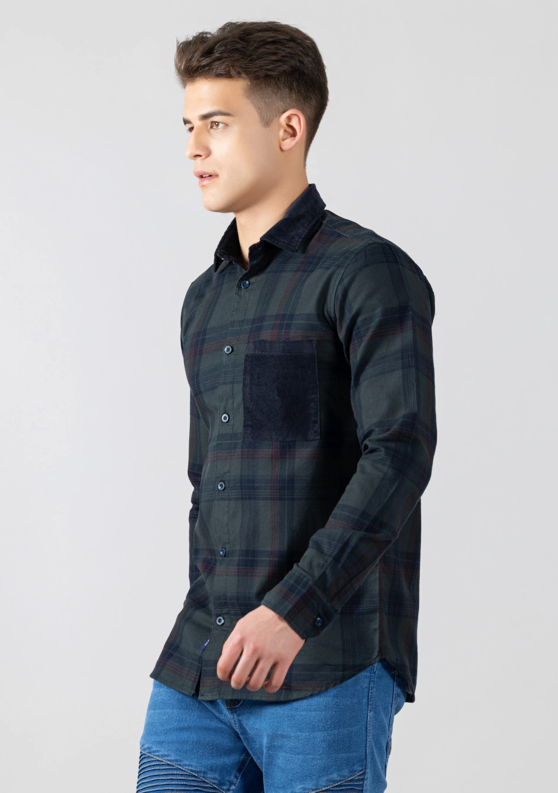 Dark Jungle Green Regular Fit Men's Cotton Check Shirt