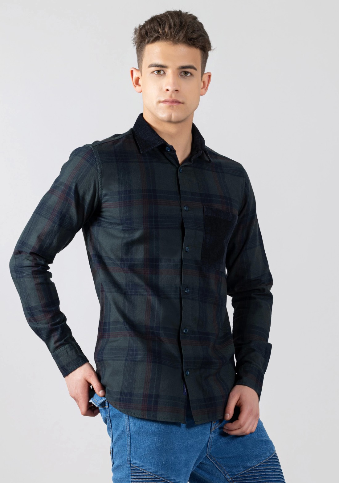 Dark Jungle Green Regular Fit Men's Cotton Check Shirt