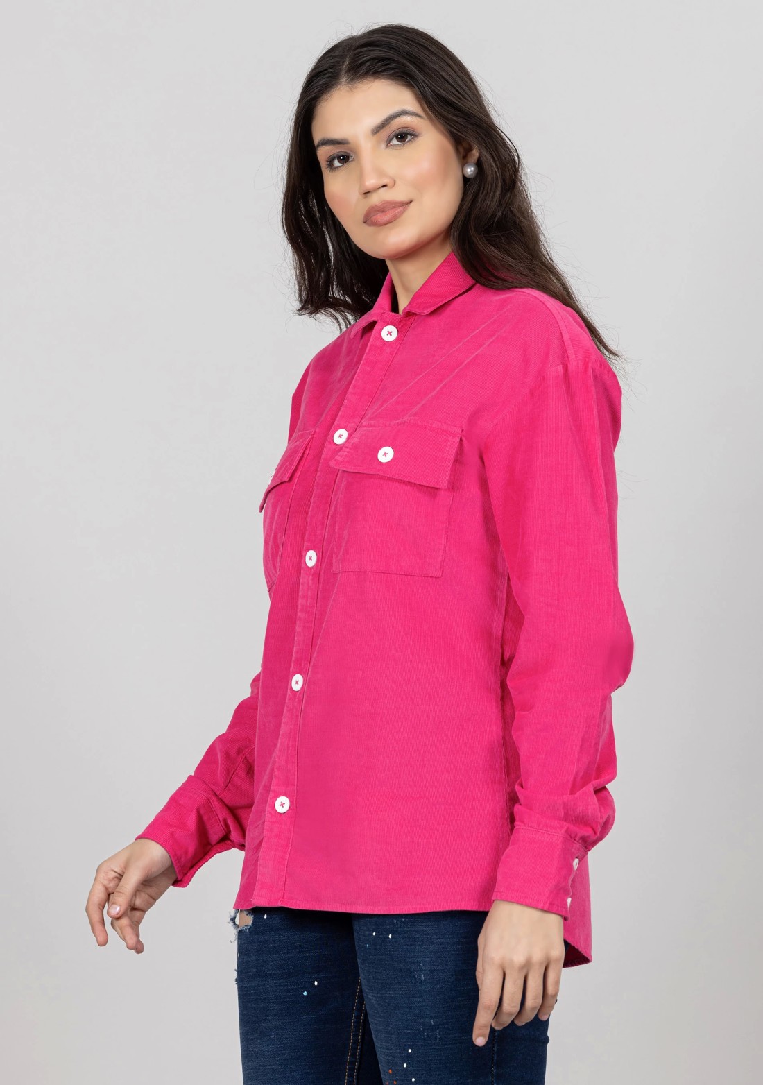 Fuchsia Pink Corduroy Drop Shoulder Shirt