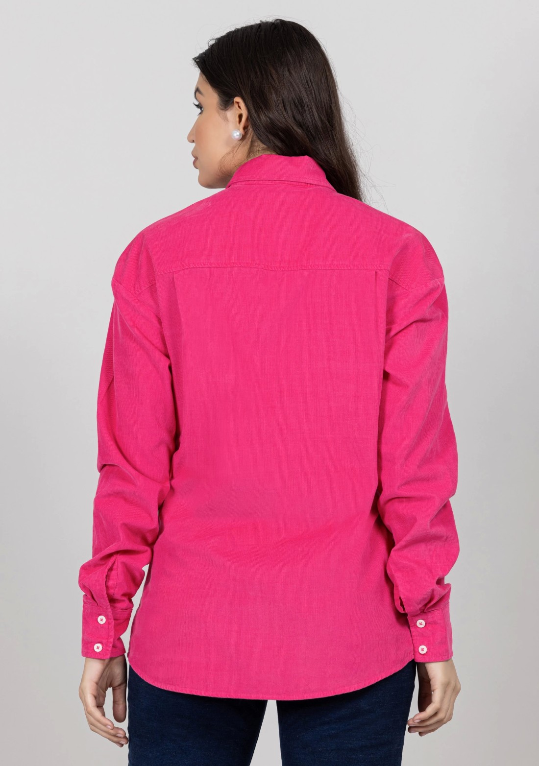 Fuchsia Pink Corduroy Drop Shoulder Shirt