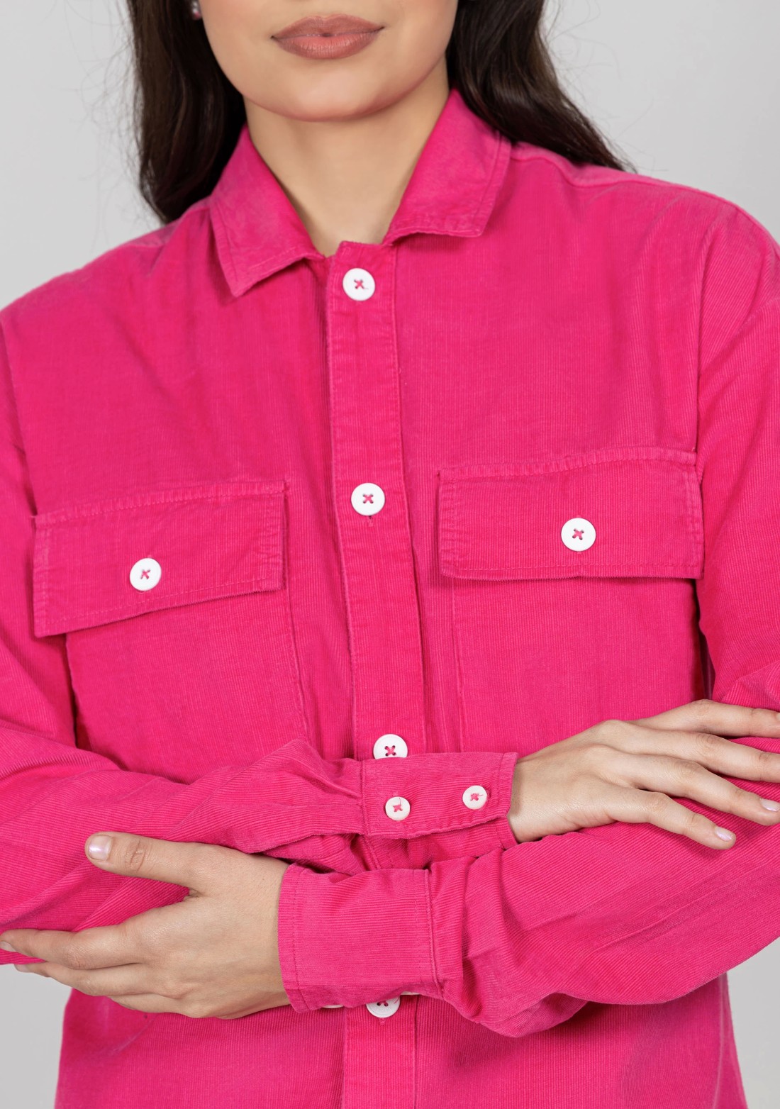 Fuchsia Pink Corduroy Drop Shoulder Shirt