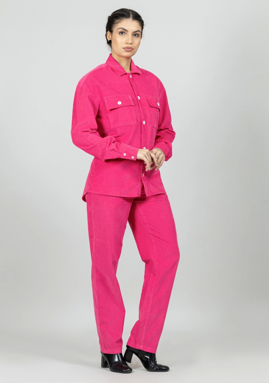 Fuchsia Pink Corduroy Drop Shoulder Shirt