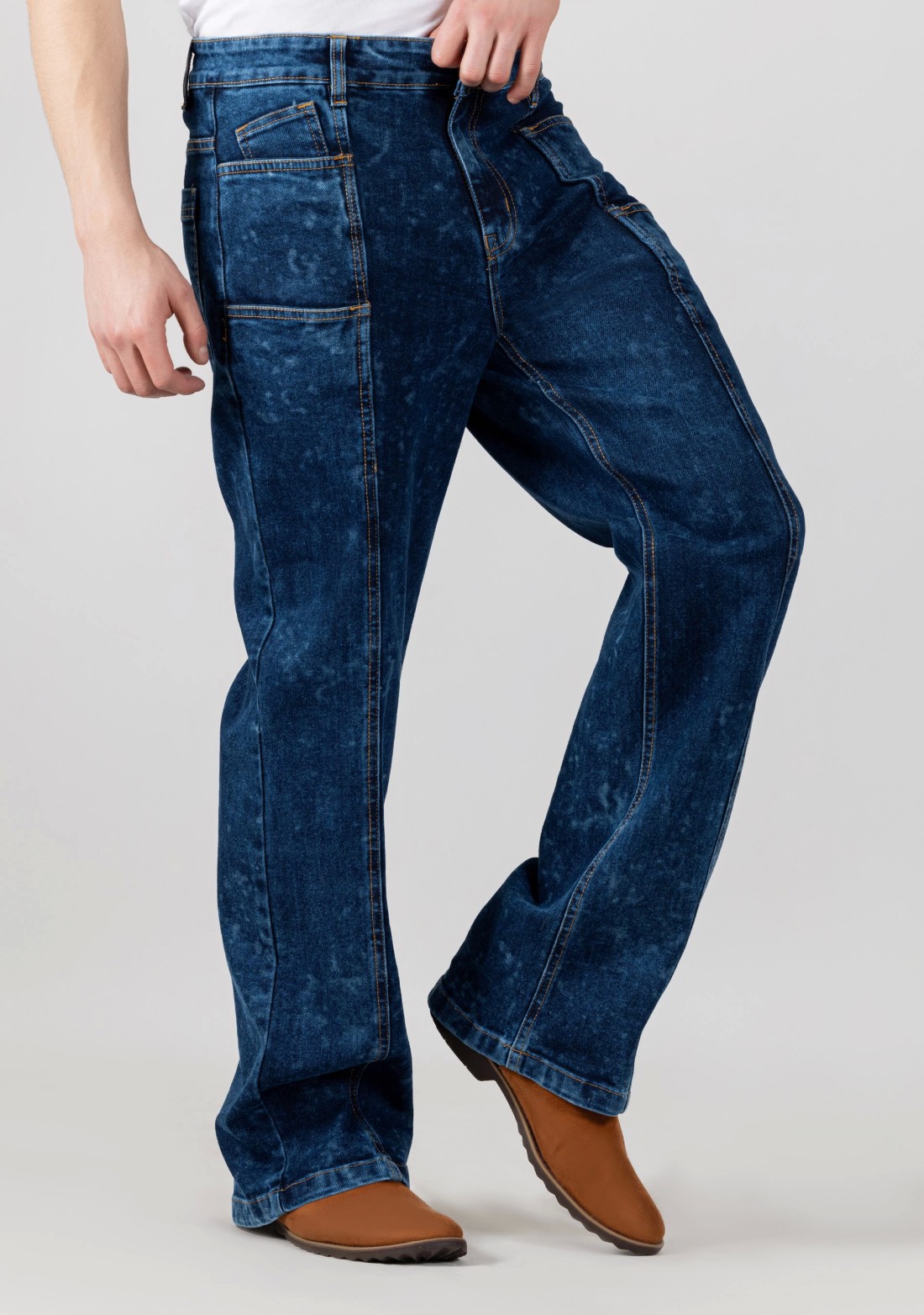 Blue Wide Leg Cut and Sew Men’s Jeans
