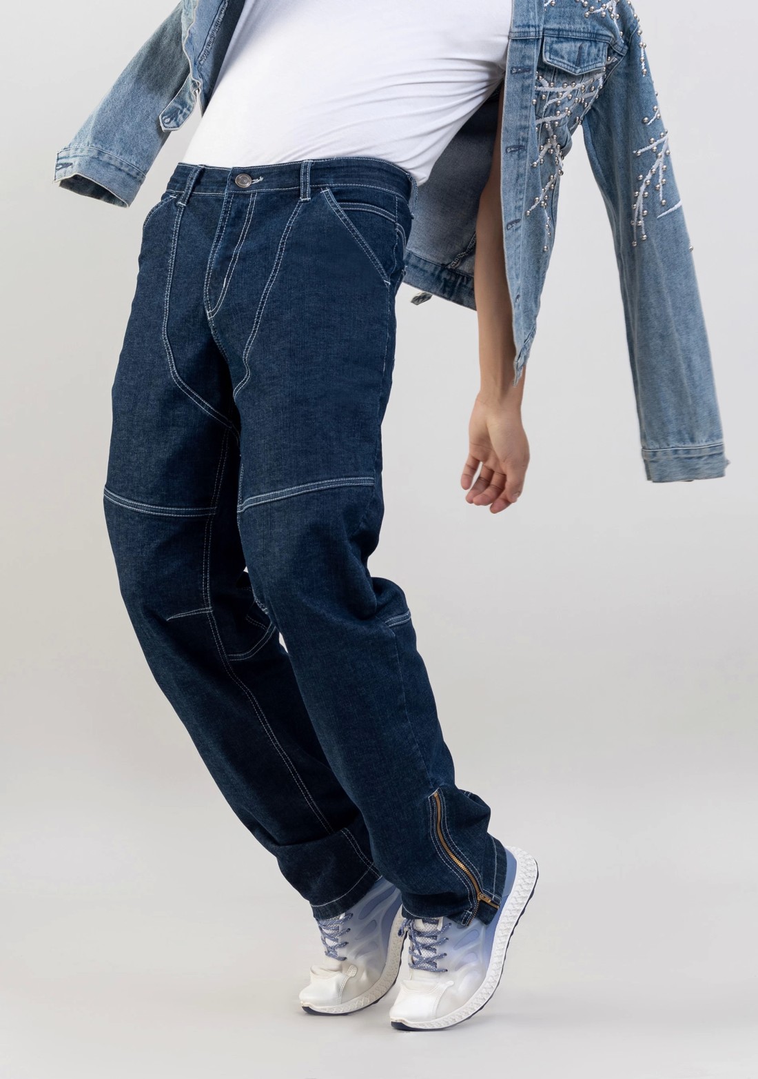 Blue Wide Leg Cut and Sew Men's Jeans