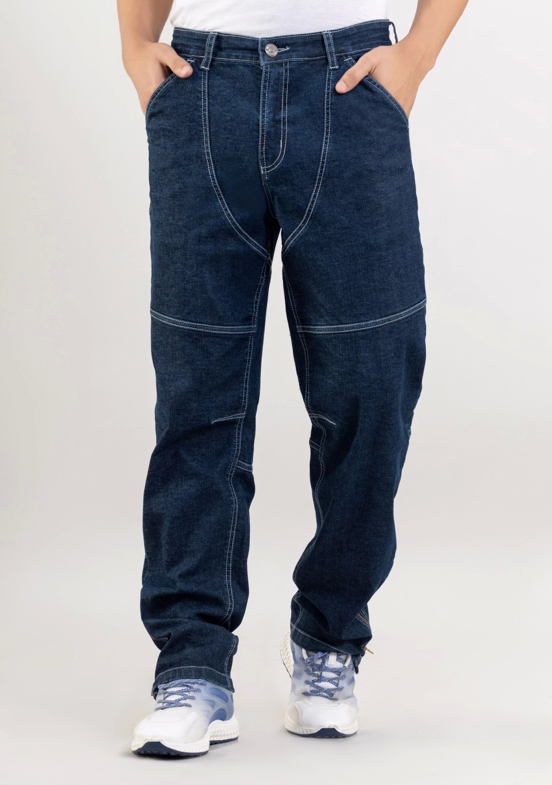 Blue Wide Leg Cut and Sew Men's Jeans