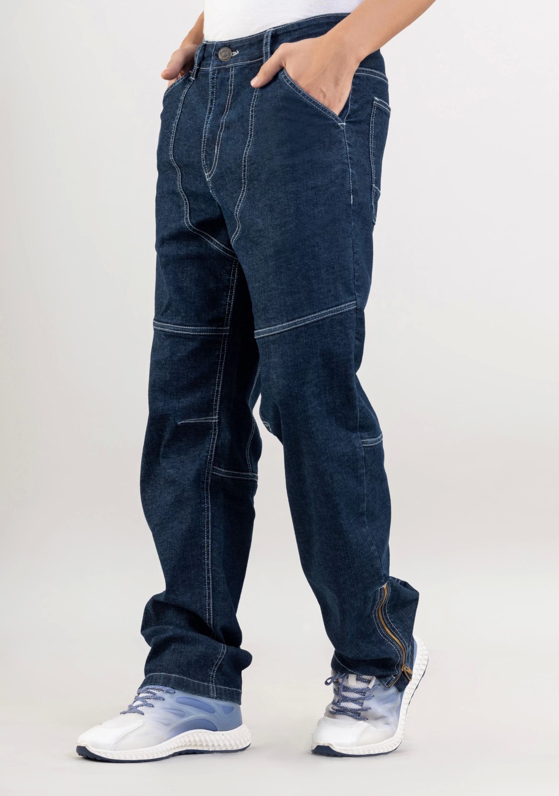 Blue Wide Leg Cut and Sew Men's Jeans