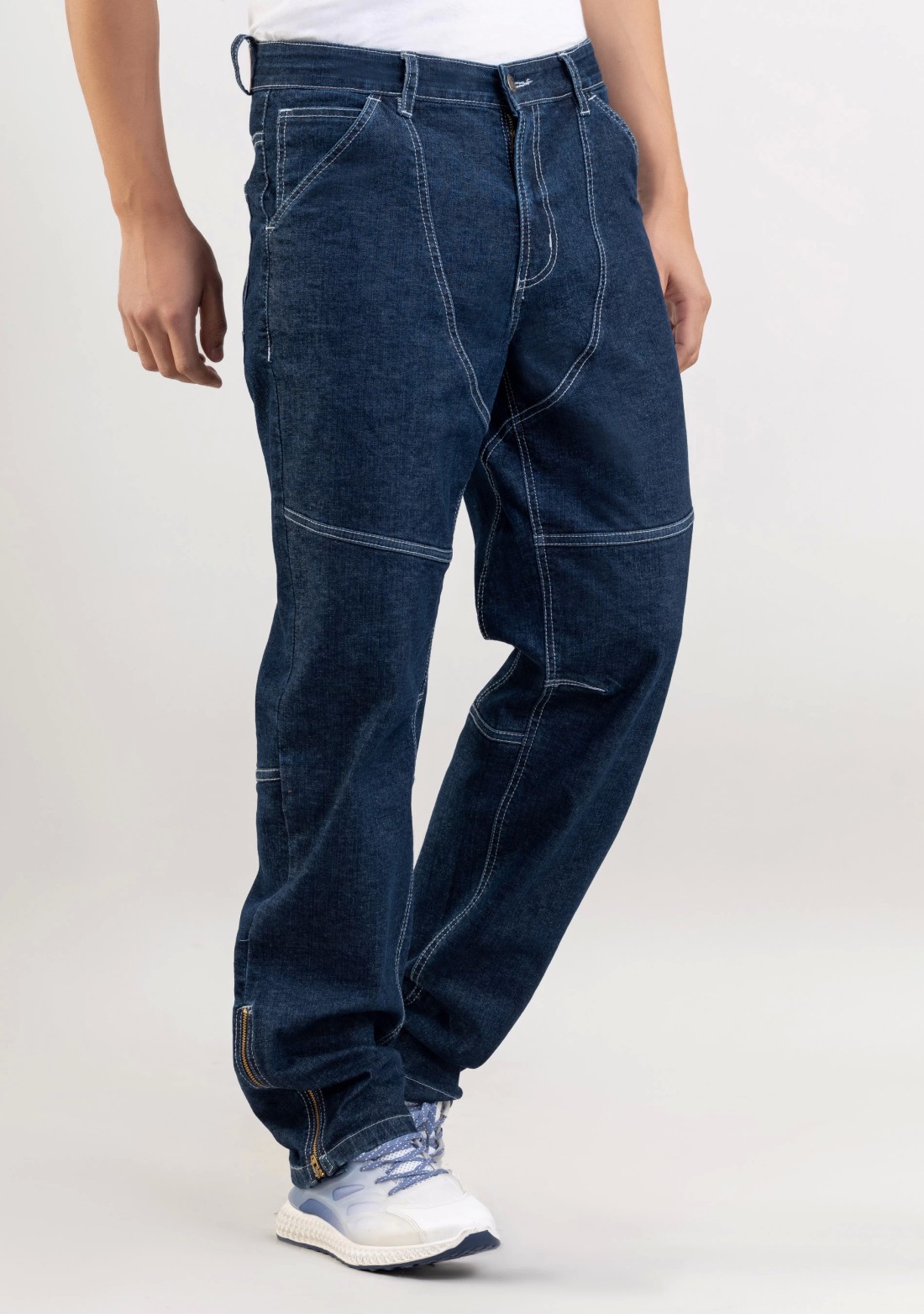 Blue Wide Leg Cut and Sew Men's Jeans