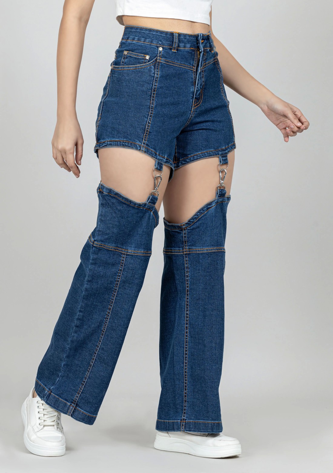 Blue Wide Leg Women's Ultra Fashion Detachable Jeans