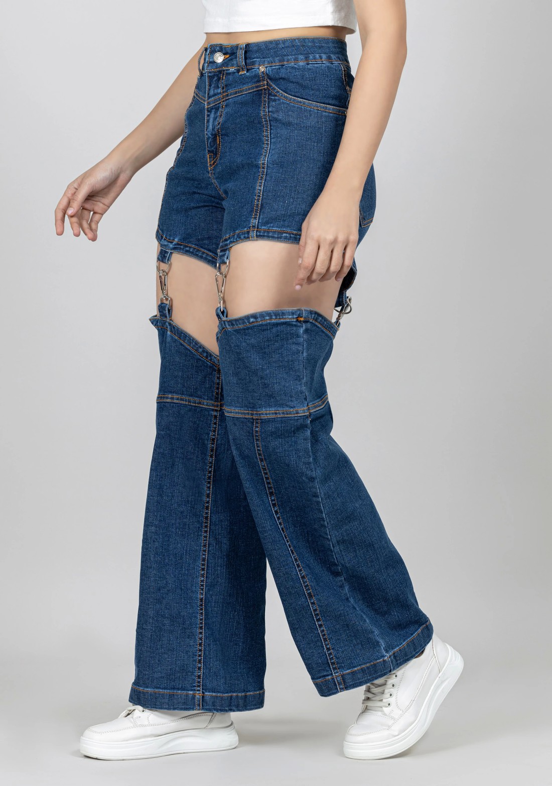 Blue Wide Leg Women's Ultra Fashion Detachable Jeans