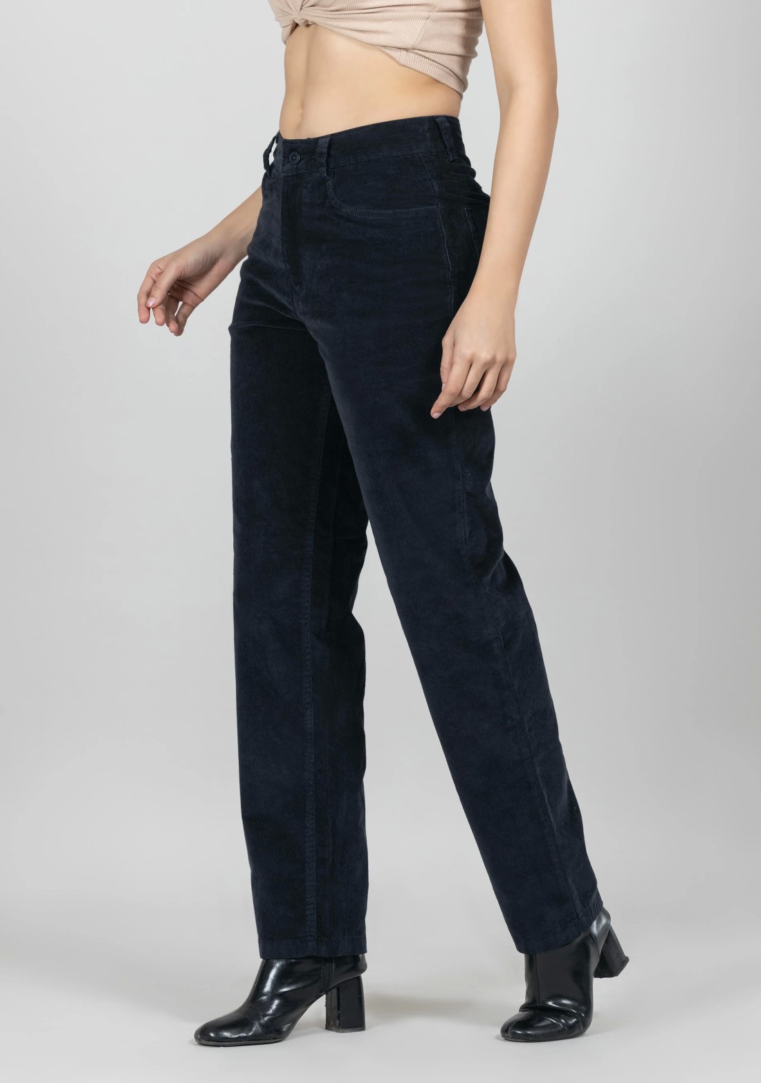 Navy Straight Fit Women’s Casual Corduroy Trousers