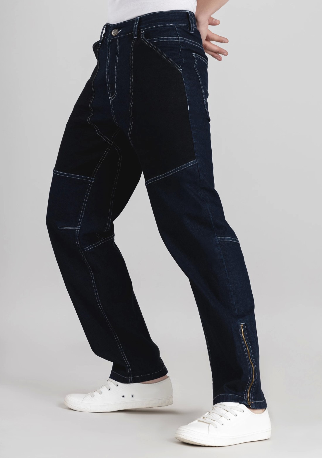 Blue Straight Relaxed Fit Cut and Sew Men's Jeans