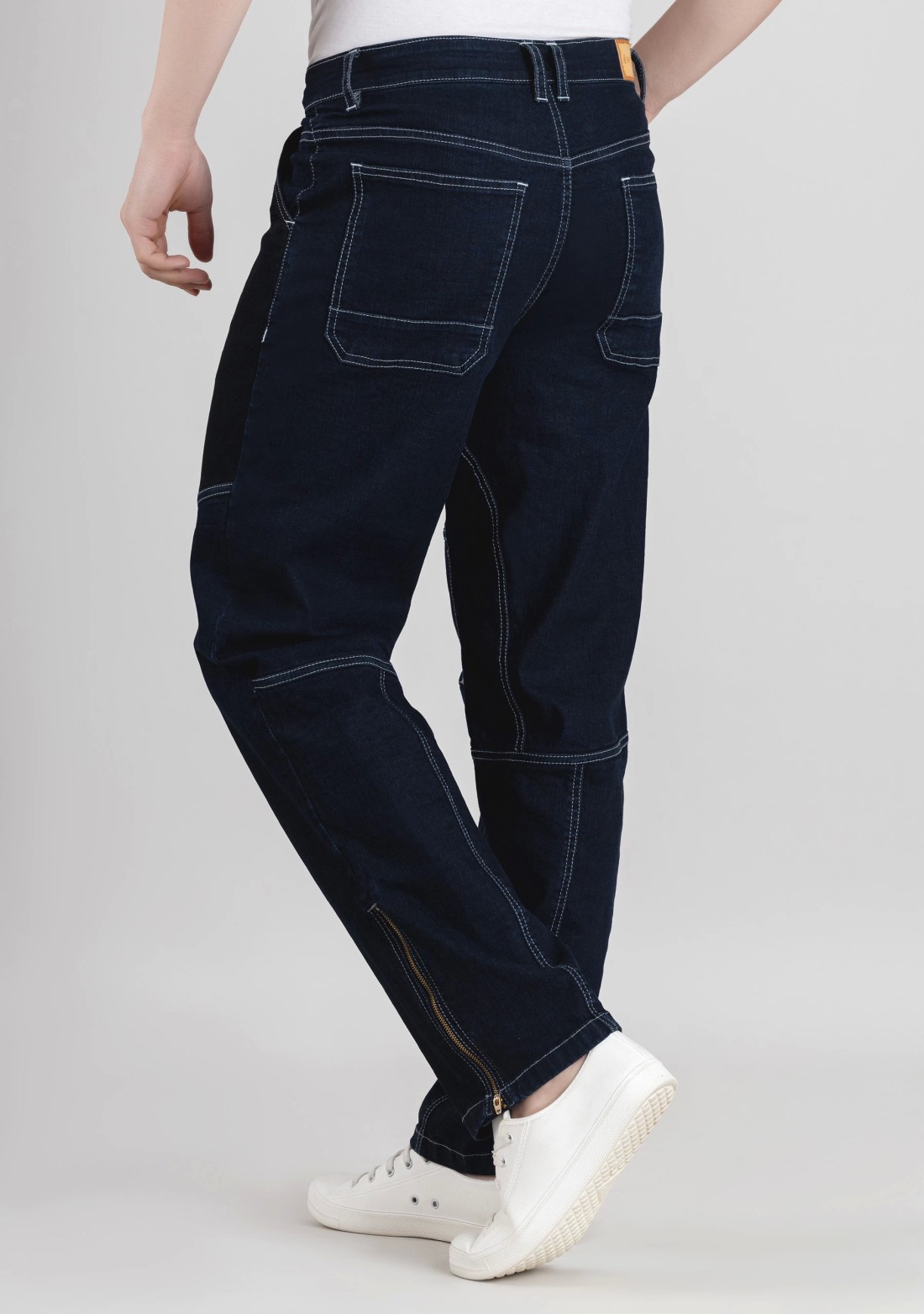 Blue Straight Relaxed Fit Cut and Sew Men's Jeans