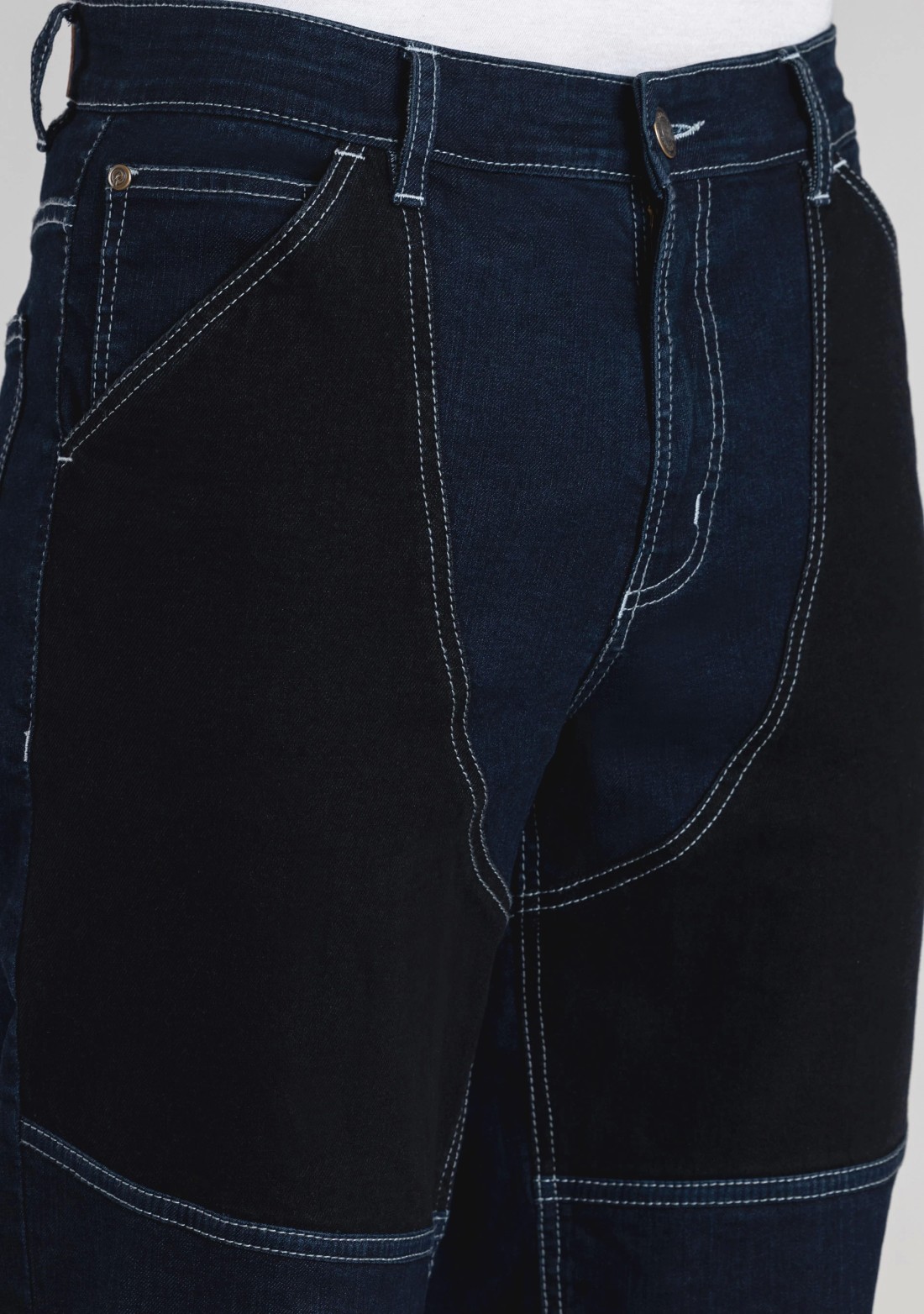 Blue Straight Relaxed Fit Cut and Sew Men's Jeans