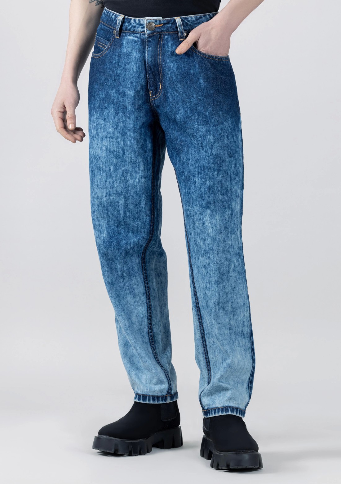 Blue Straight Fit Iced Spots Wash Men’s Jeans