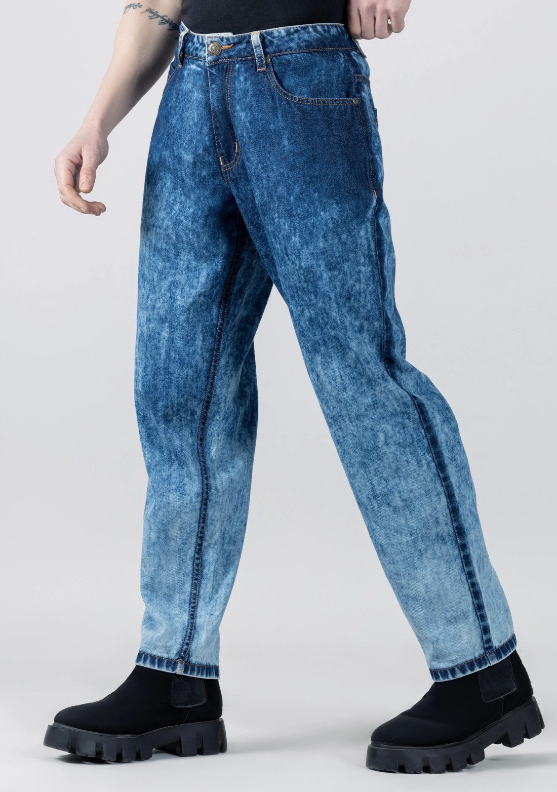 Blue Straight Fit Iced Spots Wash Men’s Jeans