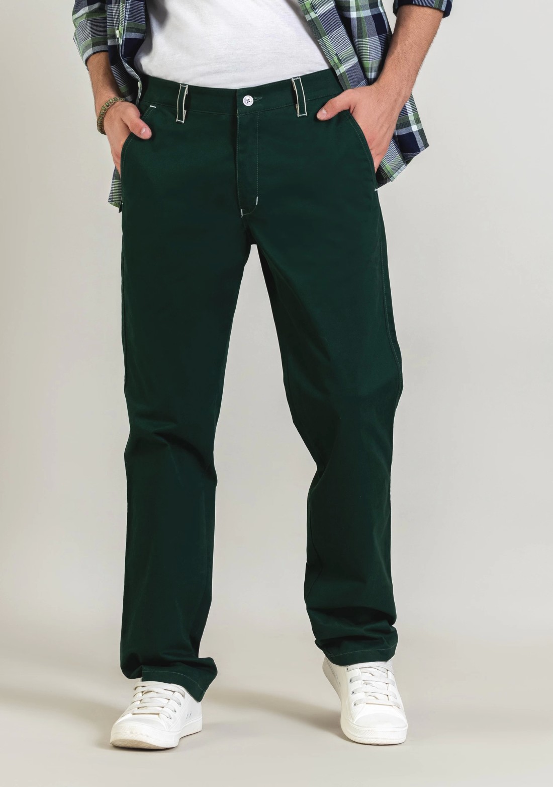 Bottle Green Regular Fit Men's Casual Trousers