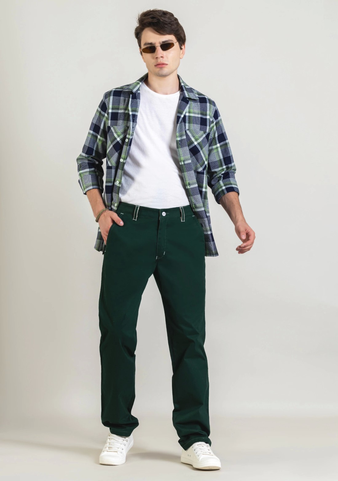 Bottle Green Regular Fit Men's Casual Trousers