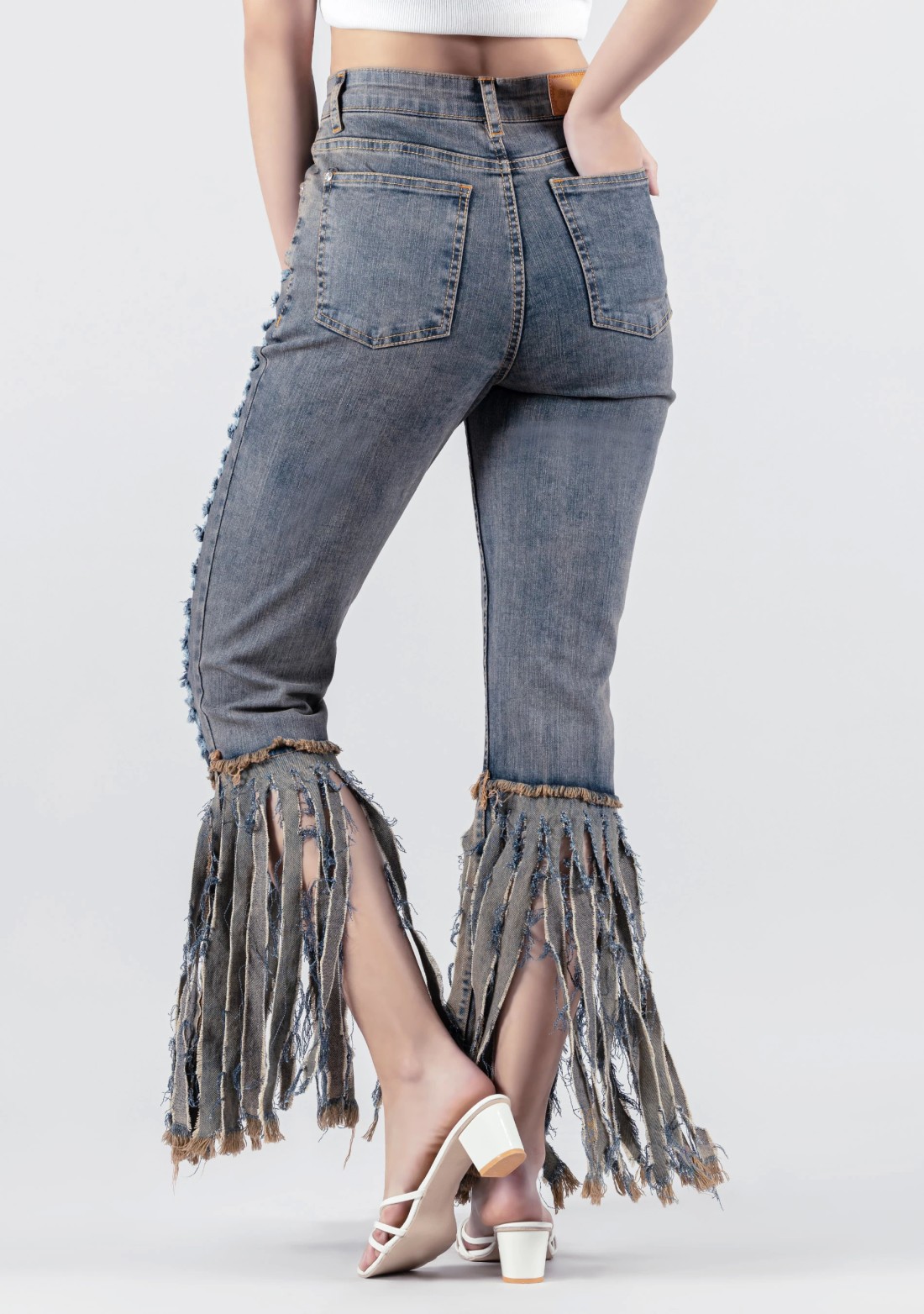 Blue Slim Fit Distressed Frayed Fringe Women's Jeans
