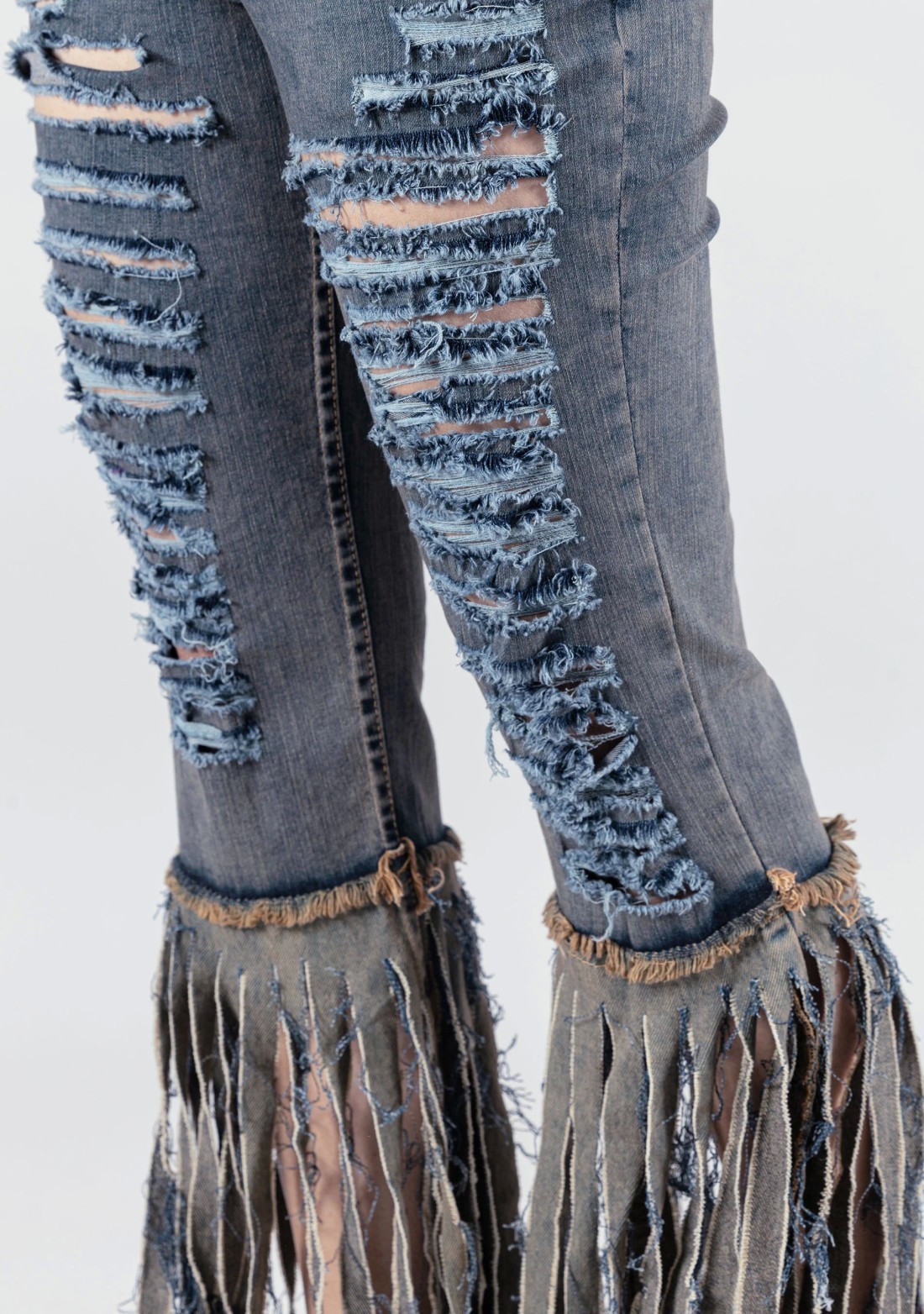 Blue Slim Fit Distressed Frayed Fringe Women's Jeans