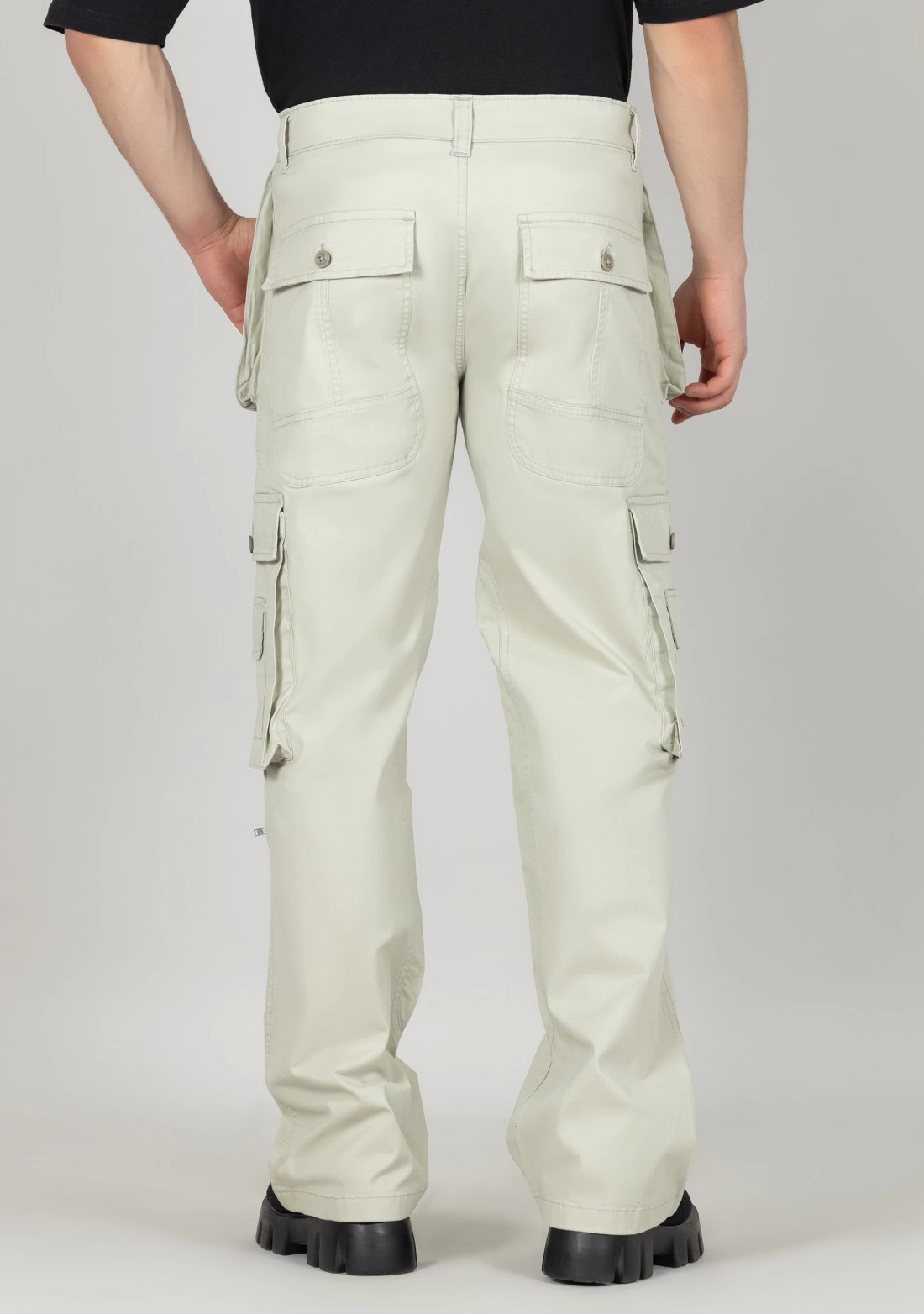 Light Beige Wide Leg Men’s Cotton Cargo Trousers