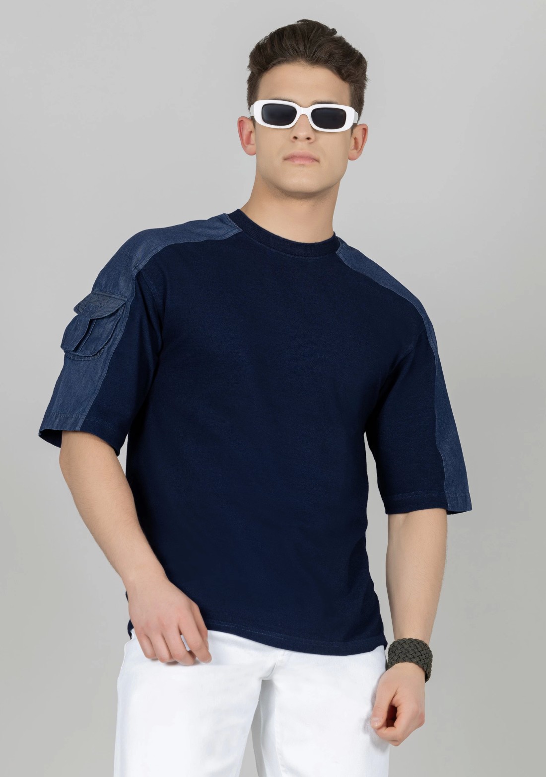 Blue Regular Fit Drop Shoulder Men's T-shirt