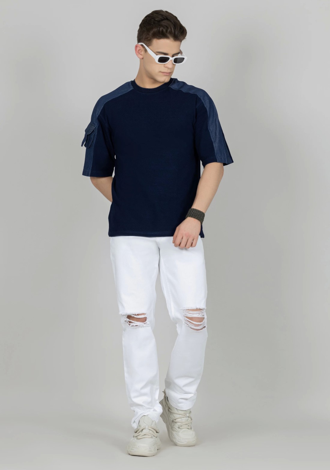 Blue Regular Fit Drop Shoulder Men's T-shirt