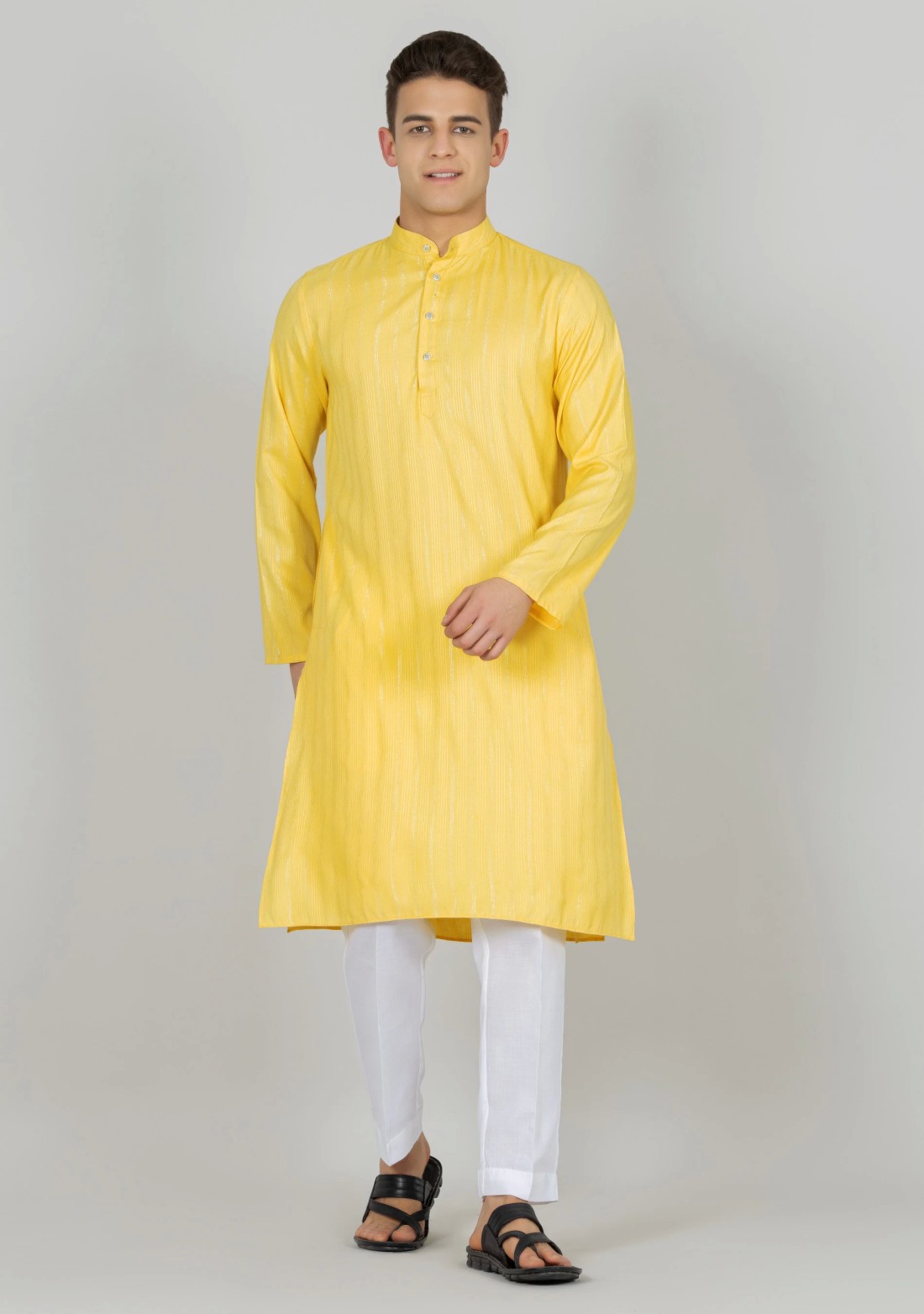 Yellow Regular Fit Rayon Lurex Men's Kurta