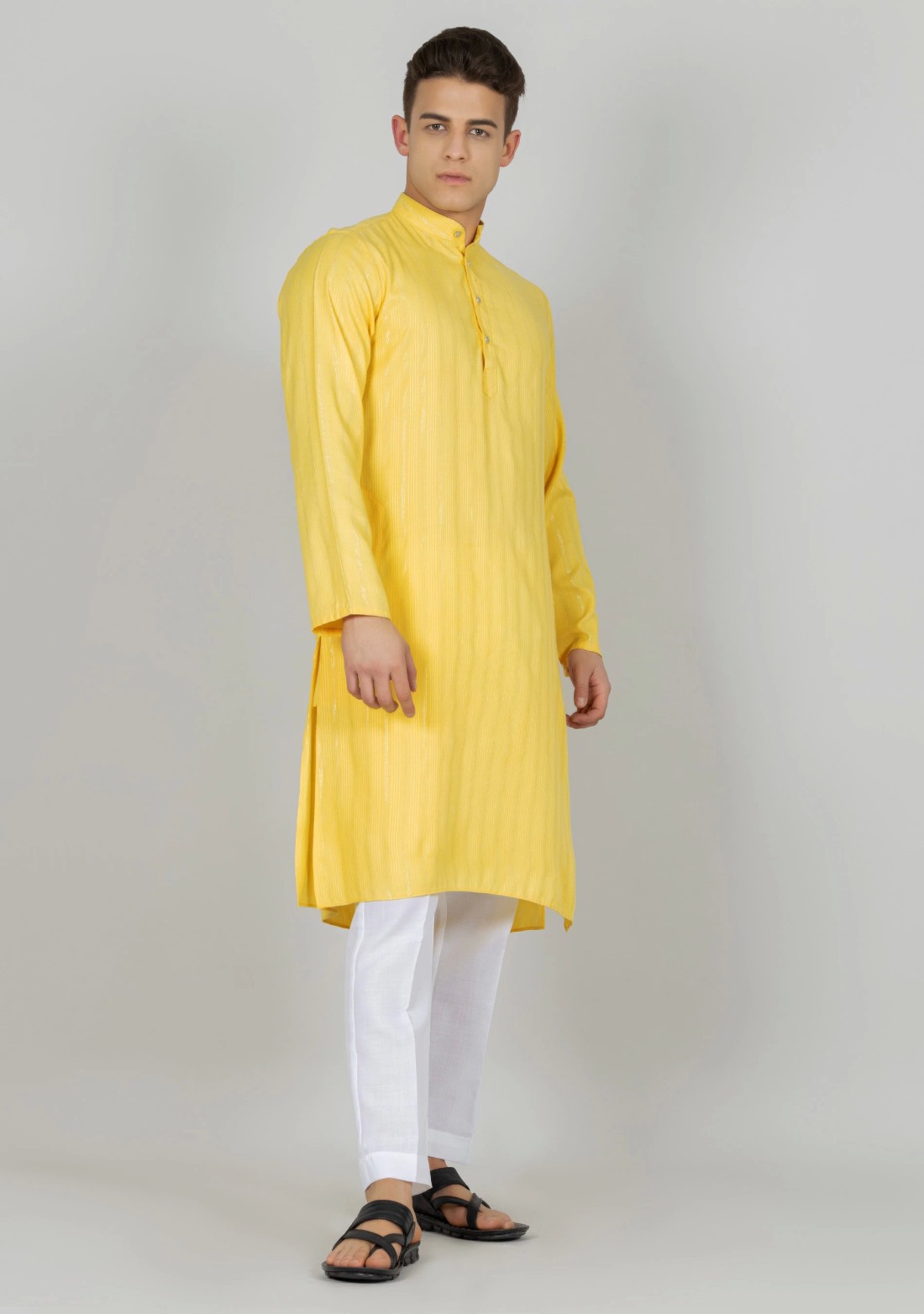 Yellow Regular Fit Rayon Lurex Men's Kurta