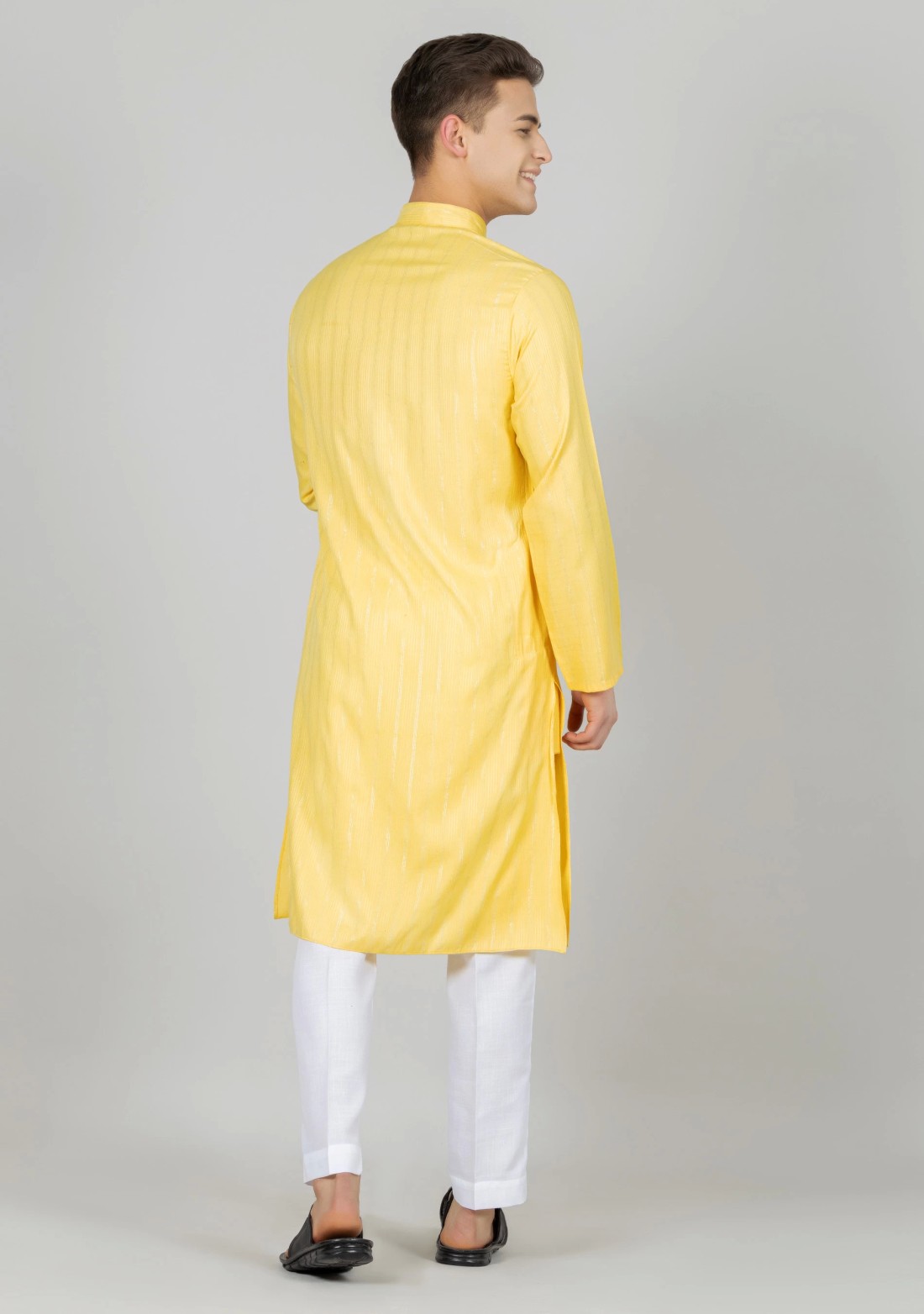 Yellow Regular Fit Rayon Lurex Men's Kurta