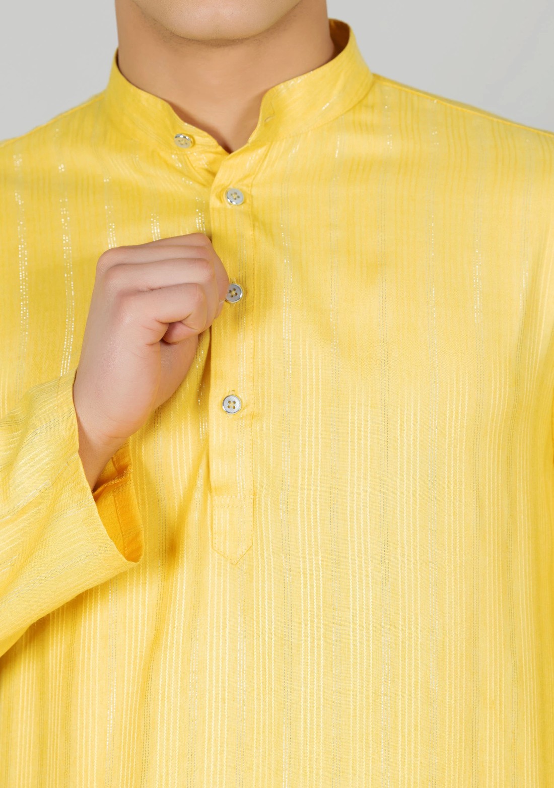 Yellow Regular Fit Rayon Lurex Men's Kurta