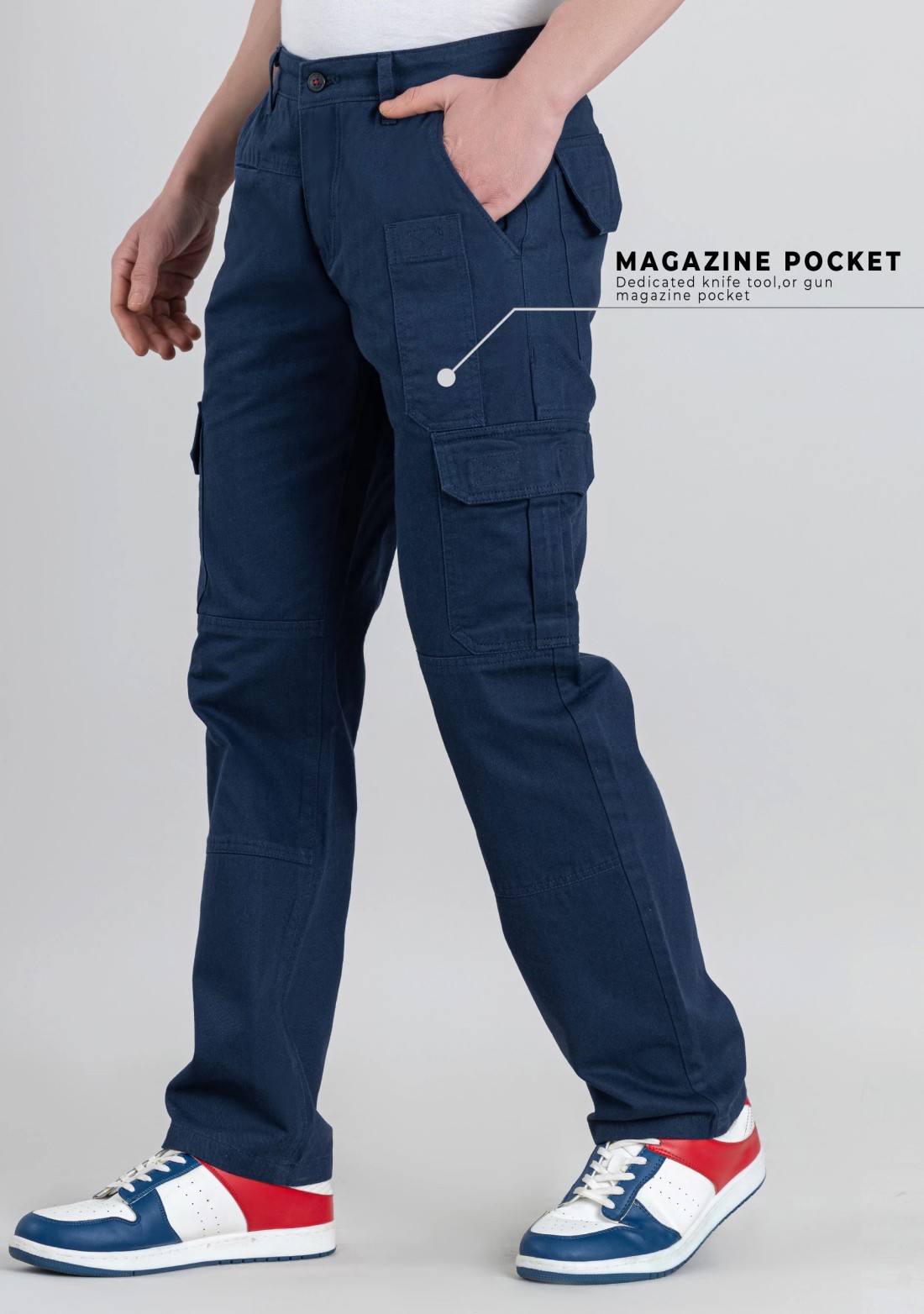 Blue Straight Fit Men's Cargo Trousers