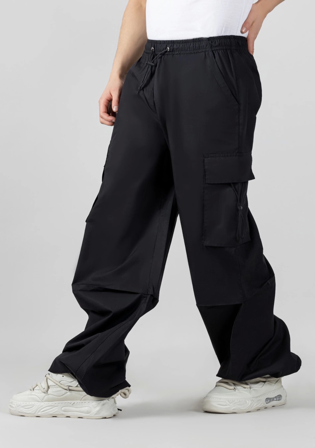 Black Extra Wide Leg Men’s Cotton Parachute Trousers