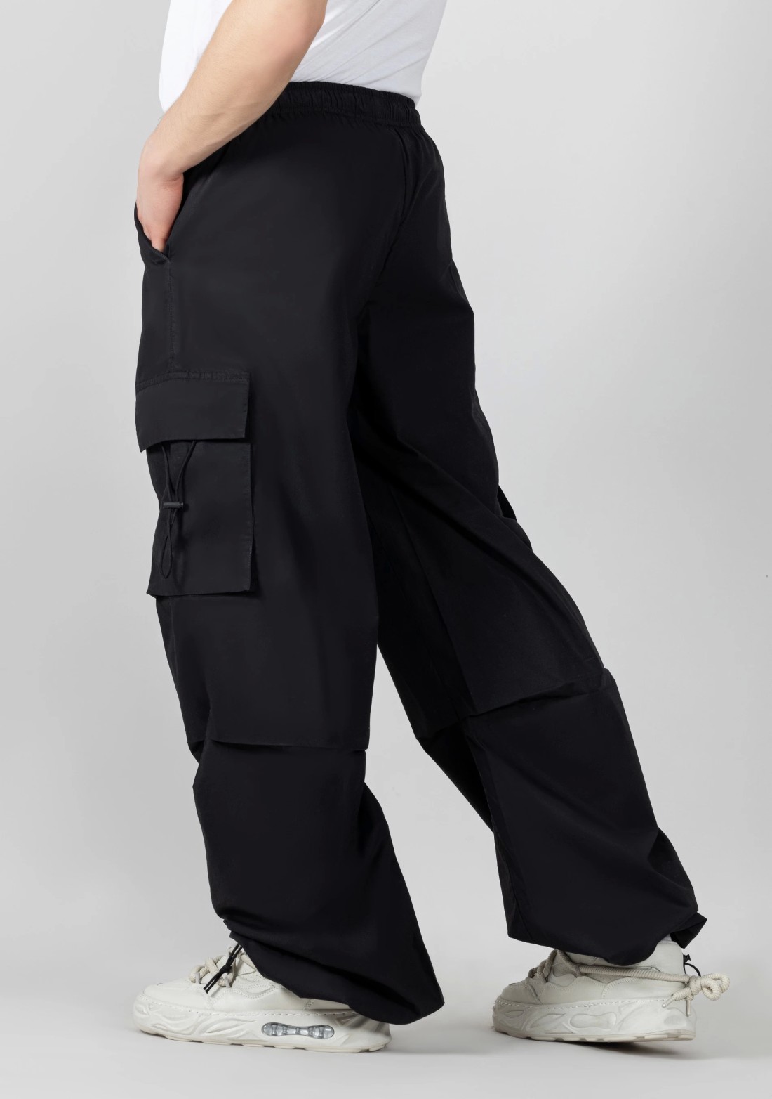 Black Extra Wide Leg Men’s Cotton Parachute Trousers