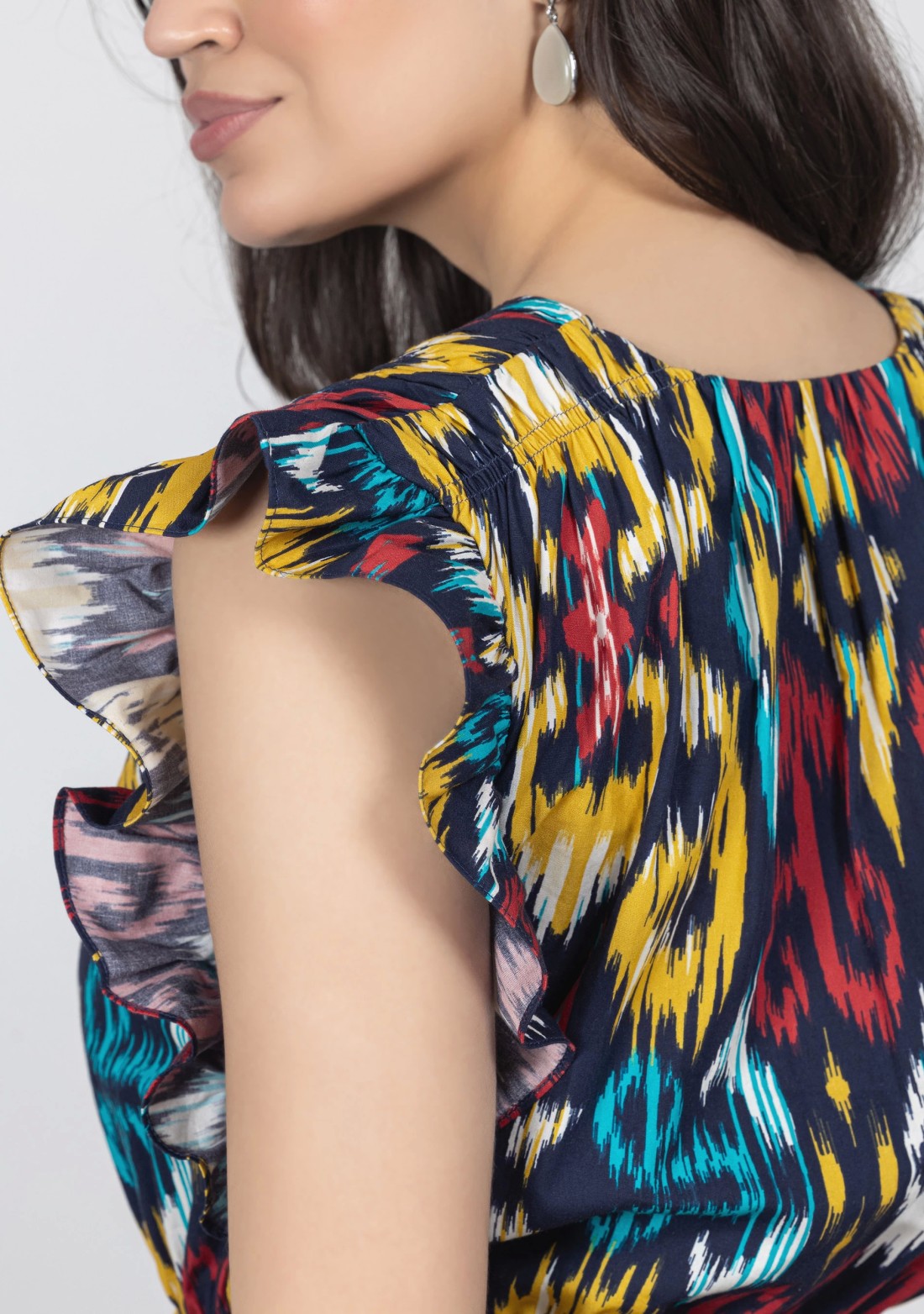 Multi Colour Ikat Print Cotton Peplum Top