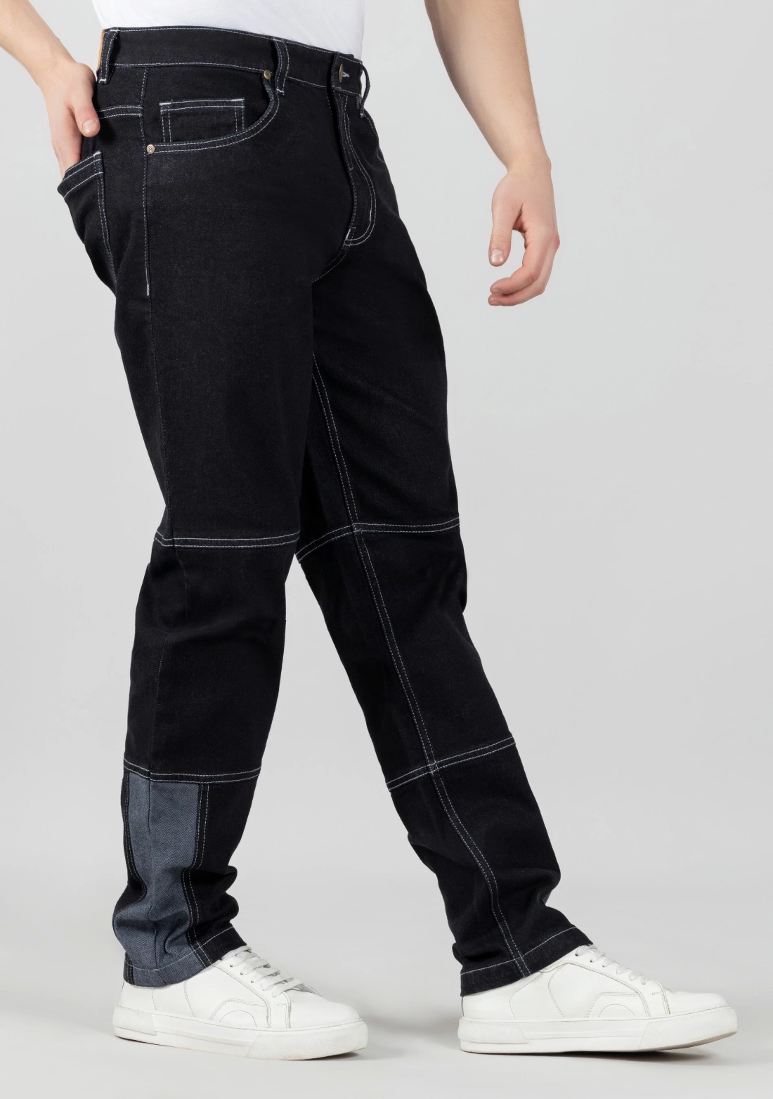 Black Straight Relaxed Fit Cut and Sew Men's Jeans