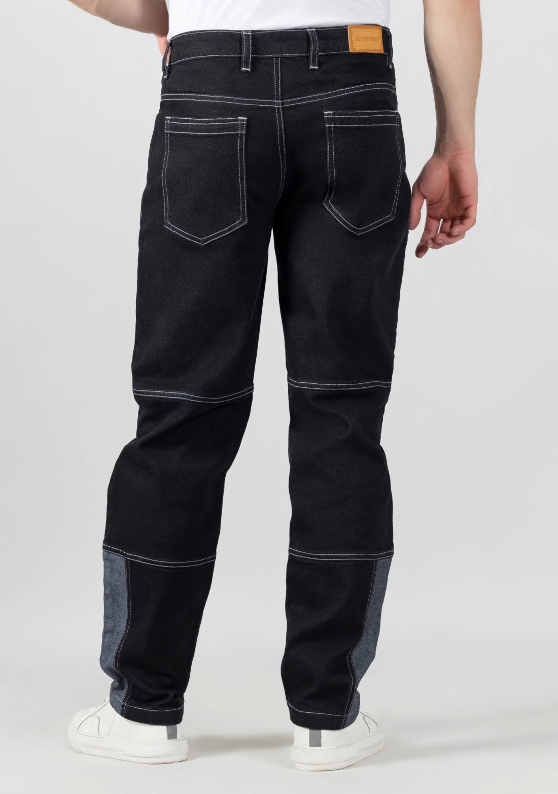 Black Straight Relaxed Fit Cut and Sew Men's Jeans