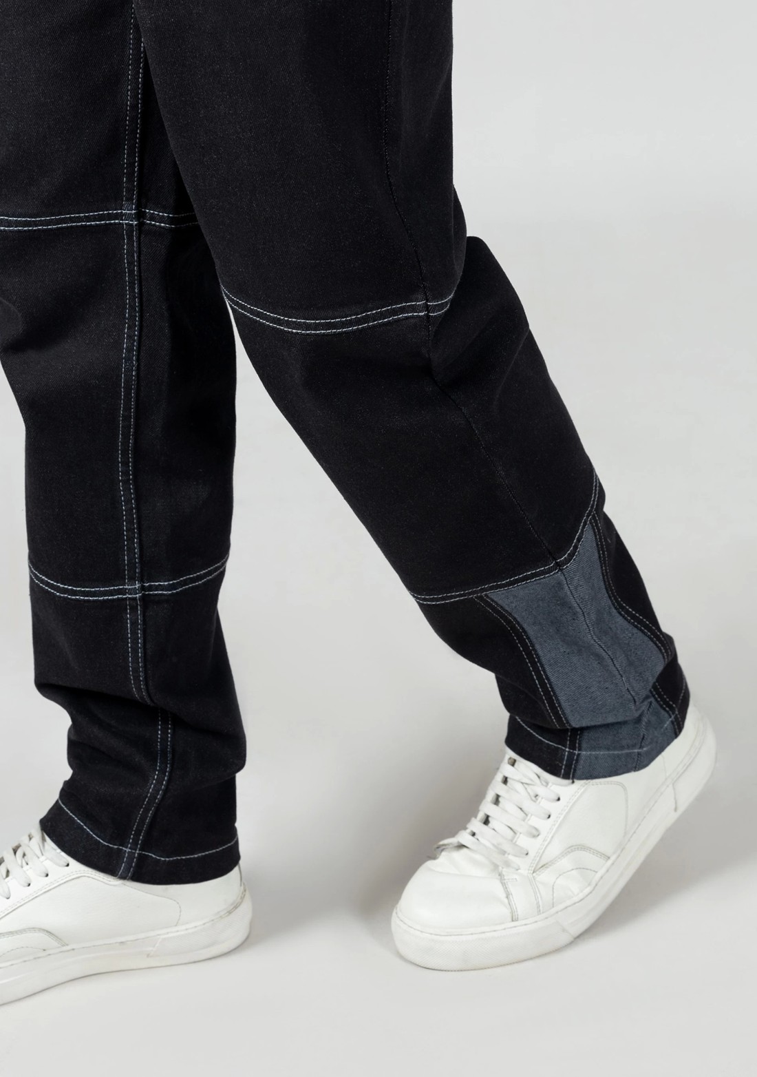 Black Straight Relaxed Fit Cut and Sew Men's Jeans