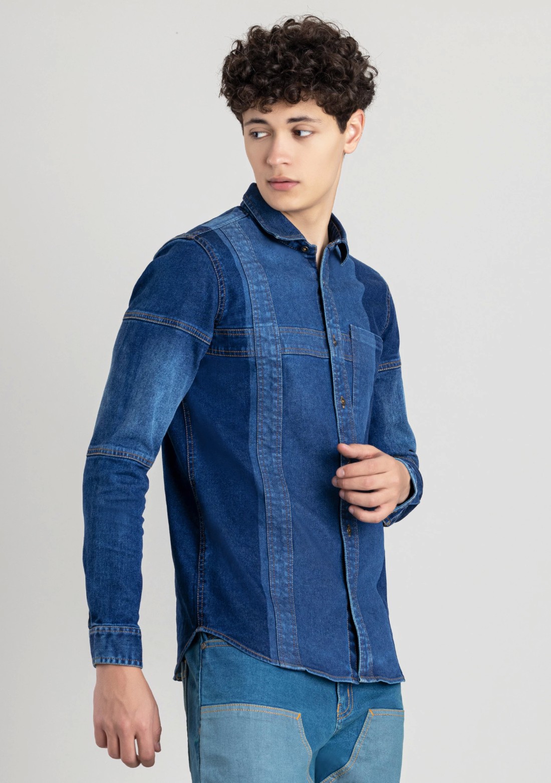 Blue Regular Fit Men's Denim Casual Shirt