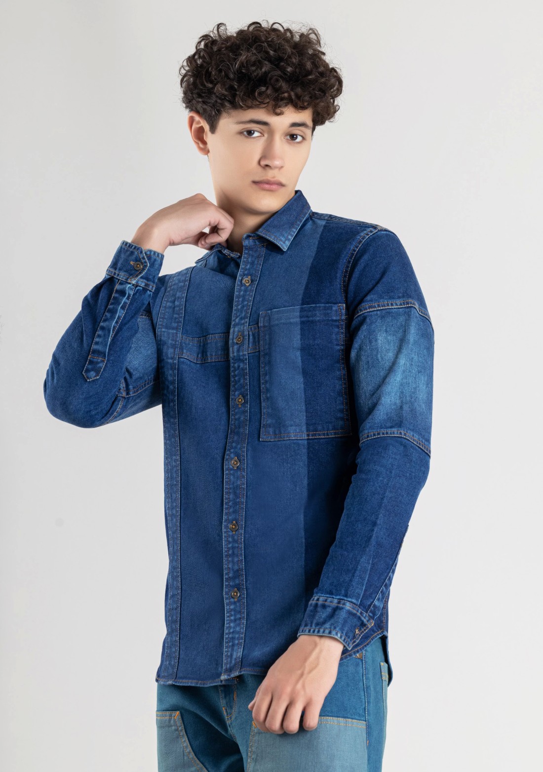 Blue Regular Fit Men's Denim Casual Shirt