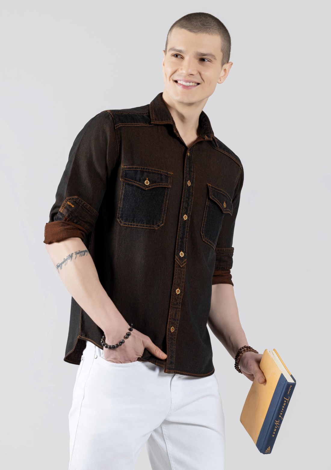 Hickory Brown Regular Fit Men's Denim Shirt