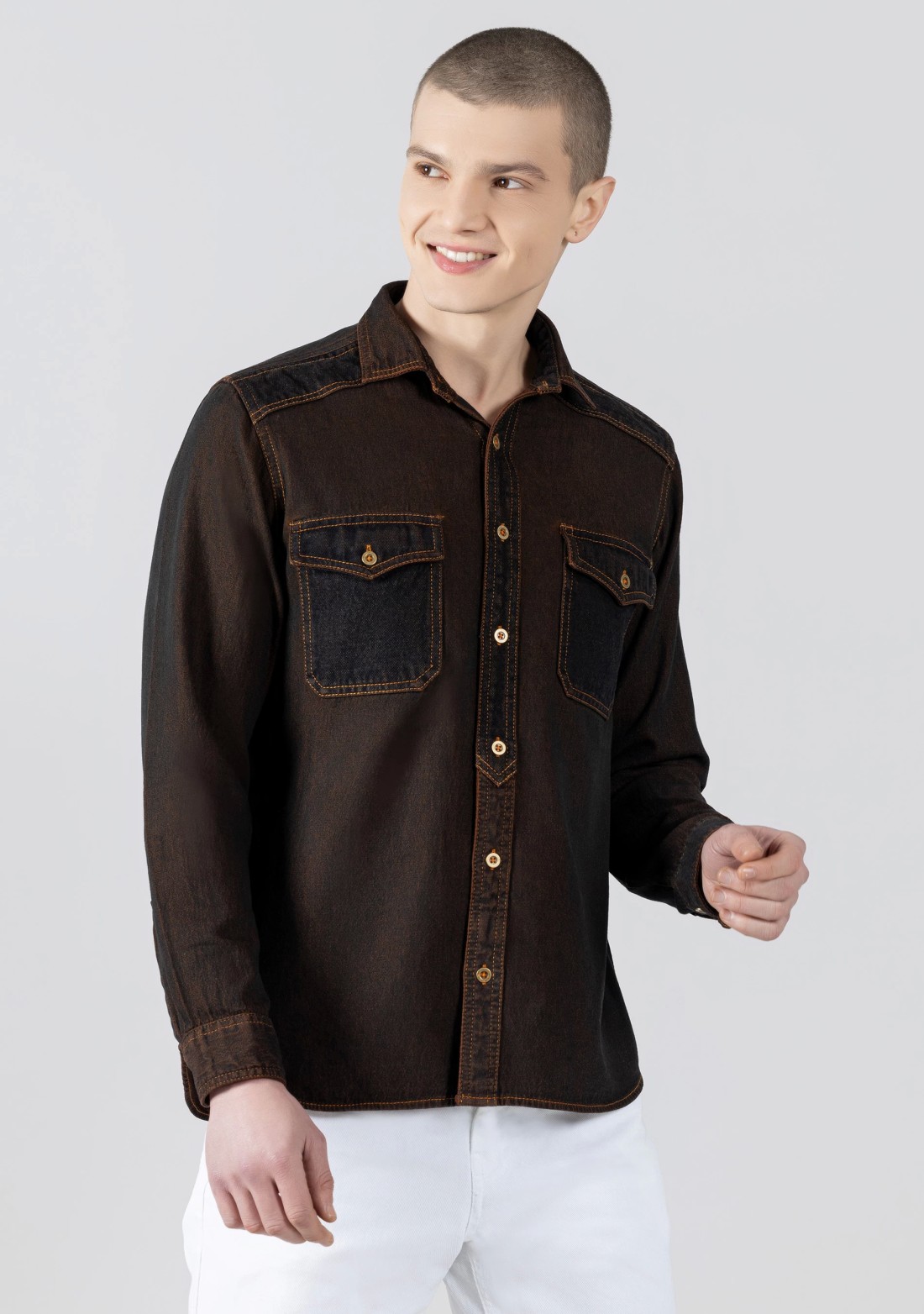 Hickory Brown Regular Fit Men's Denim Shirt