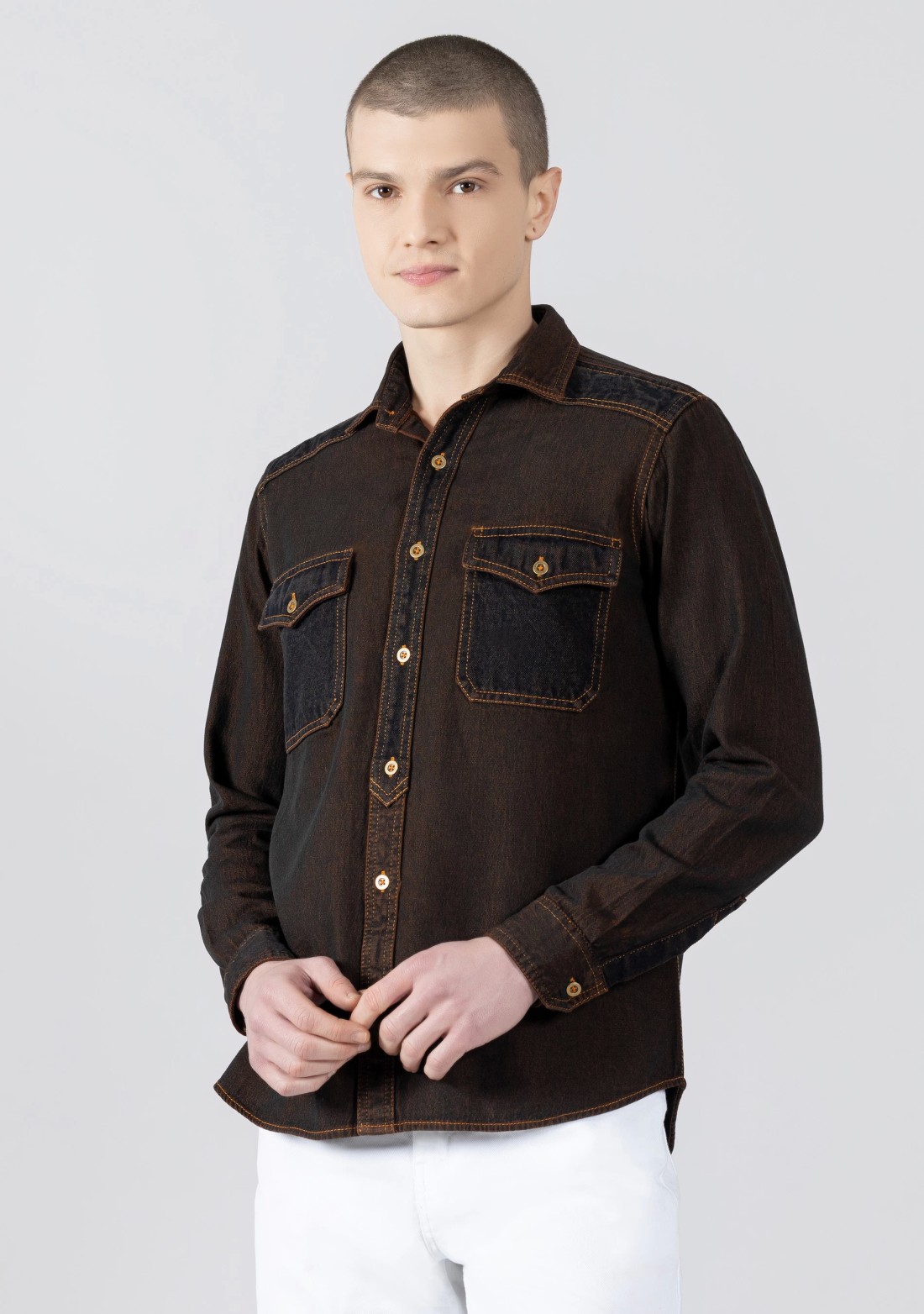 Hickory Brown Regular Fit Men's Denim Shirt