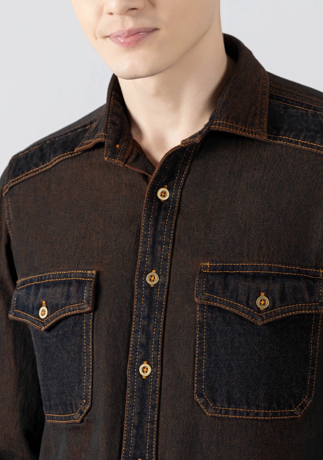 Hickory Brown Regular Fit Men's Denim Shirt