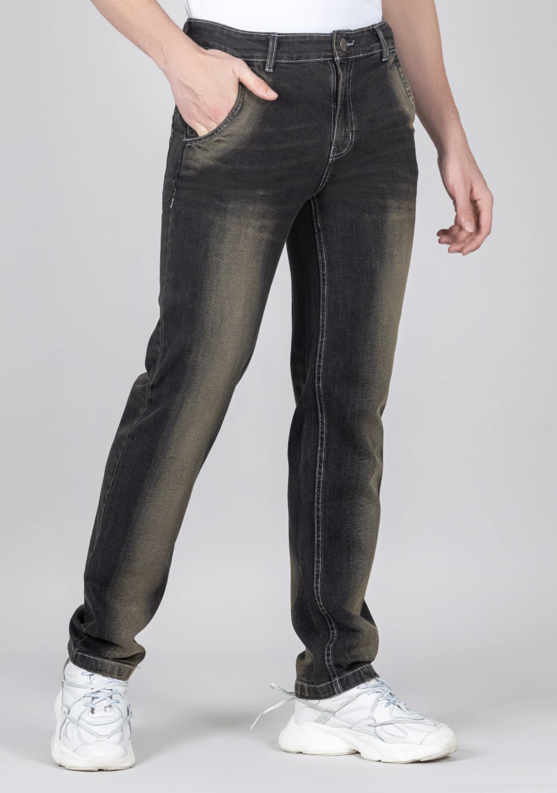 Yellowish Black Relaxed Straight Fit Men's Jeans