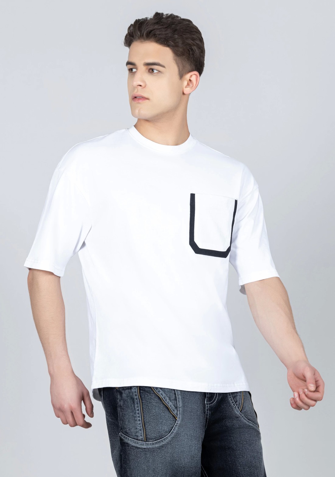 White Regular Fit Men's Drop Shoulder T-shirt