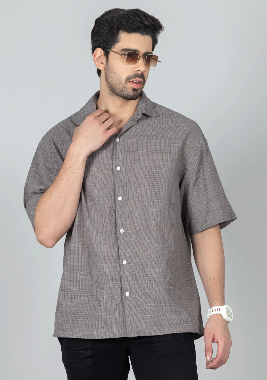 Light Grey Oversize Drop Shoulder Men's Cotton Shirt