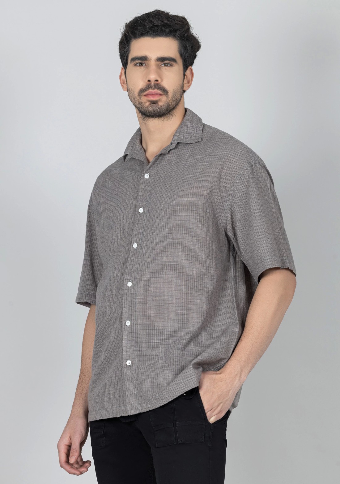 Light Grey Oversize Drop Shoulder Men's Cotton Shirt