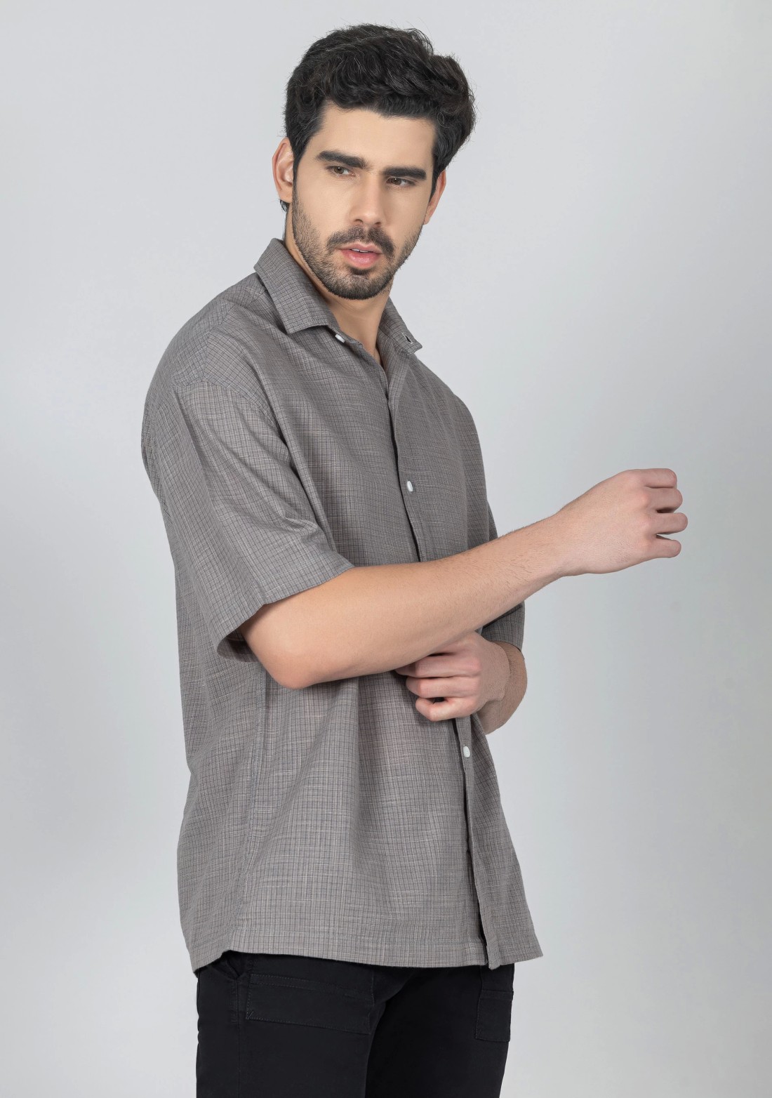 Light Grey Oversize Drop Shoulder Men's Cotton Shirt