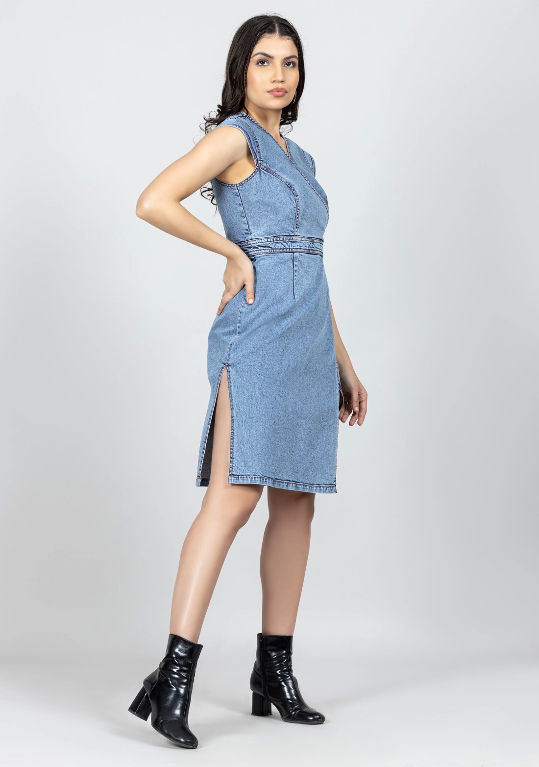 Blue Wrap Relaxed Fit Denim Midi Dress