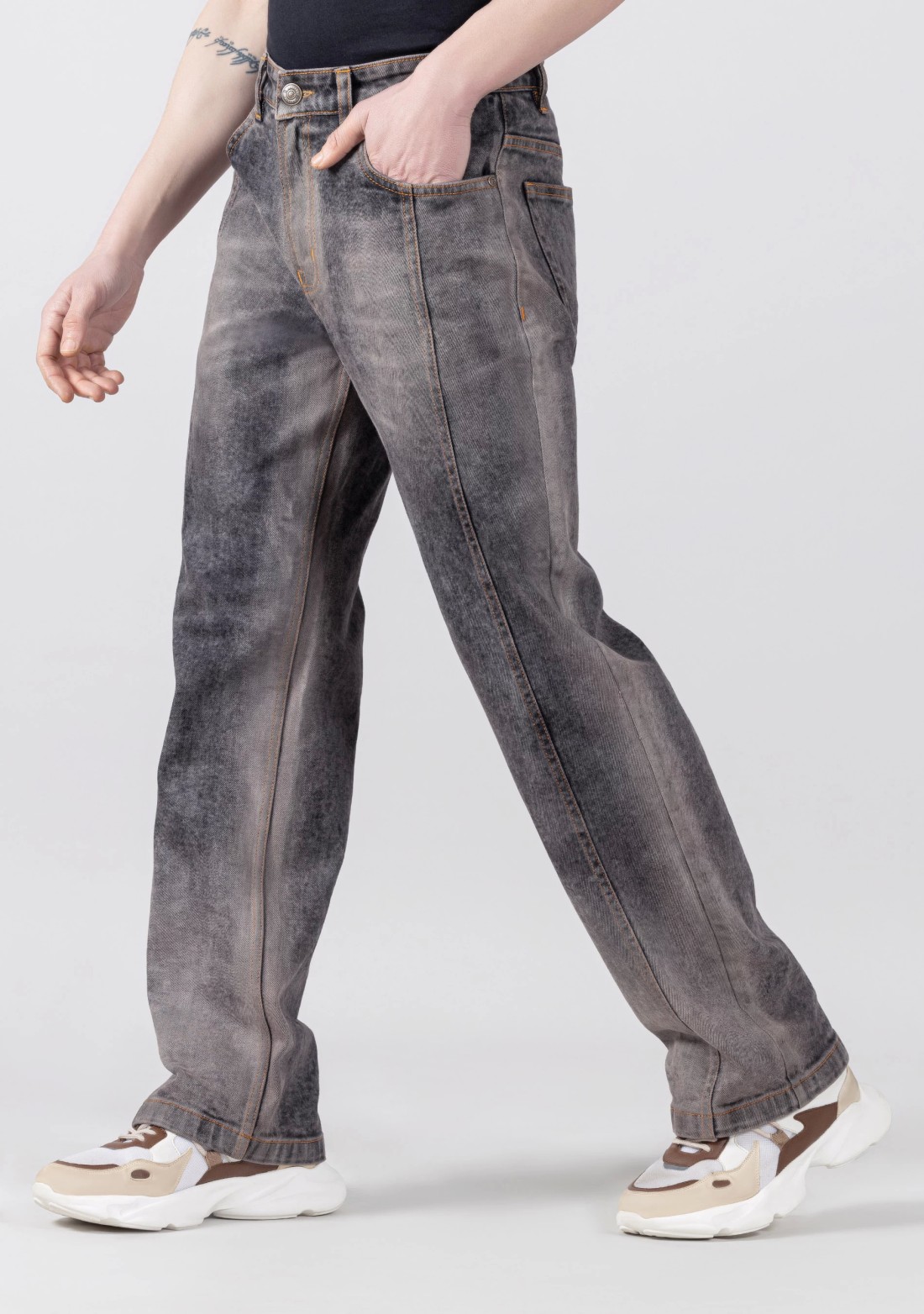 Blackish Brown Wide Leg Cut and Sew Men’s Jeans